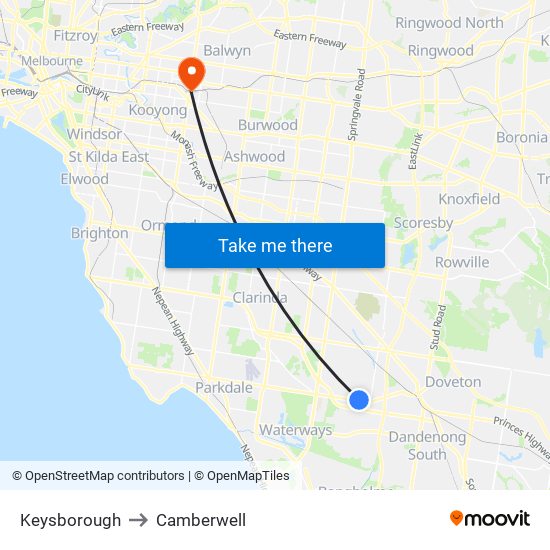 Keysborough to Camberwell map