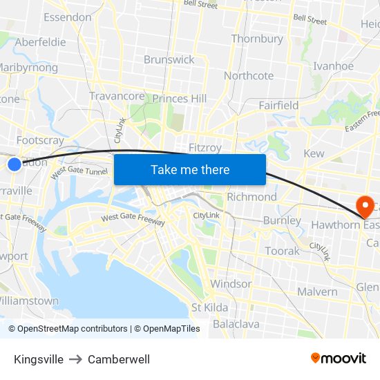 Kingsville to Camberwell map