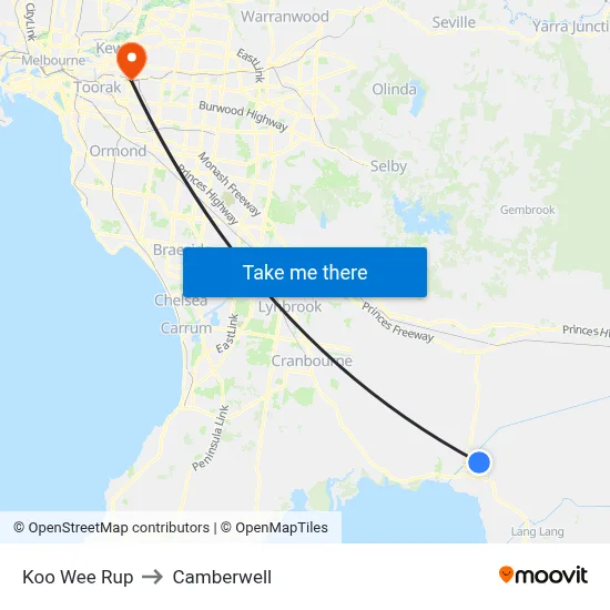 Koo Wee Rup to Camberwell map