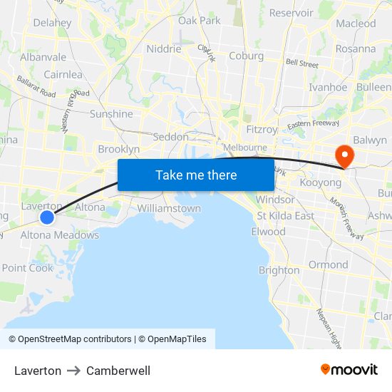 Laverton to Camberwell map