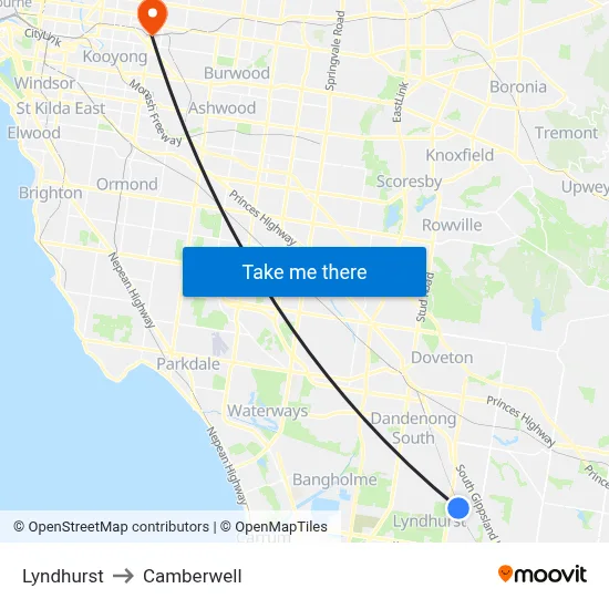 Lyndhurst to Camberwell map