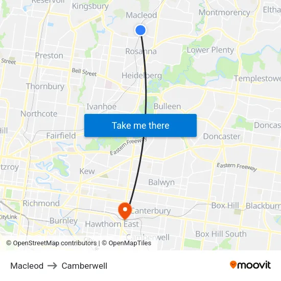 Macleod to Camberwell map