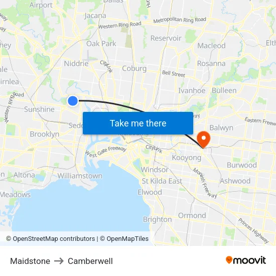 Maidstone to Camberwell map