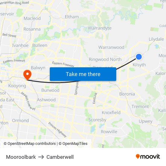 Mooroolbark to Camberwell map