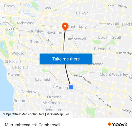 Murrumbeena to Camberwell map