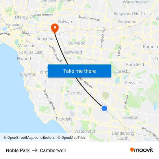 Noble Park to Camberwell map