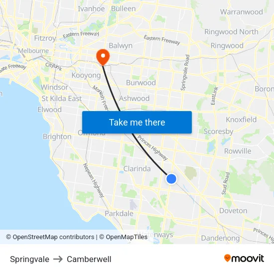 Springvale to Camberwell map