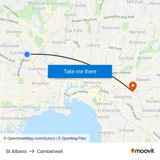 St Albans to Camberwell map