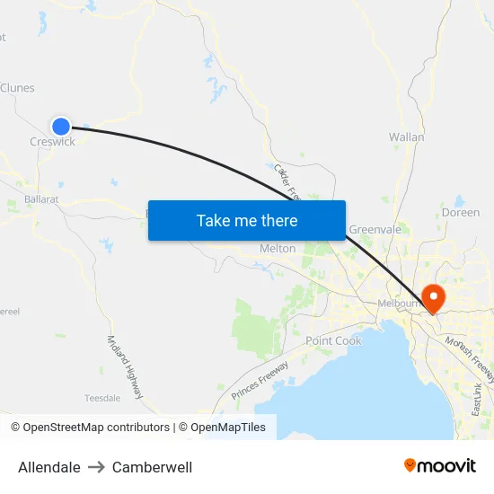 Allendale to Camberwell map