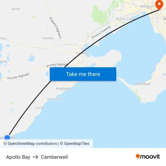 Apollo Bay to Camberwell map