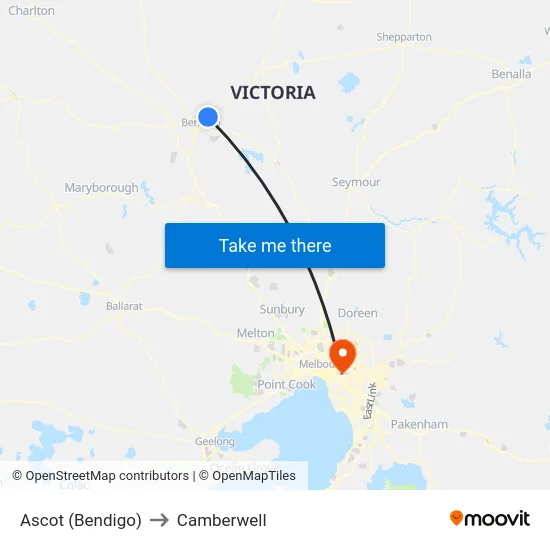 Ascot (Bendigo) to Camberwell map