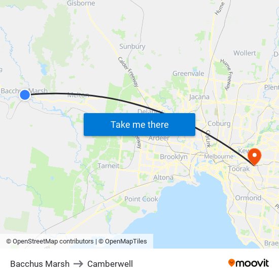 Bacchus Marsh to Camberwell map