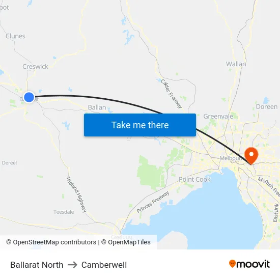 Ballarat North to Camberwell map