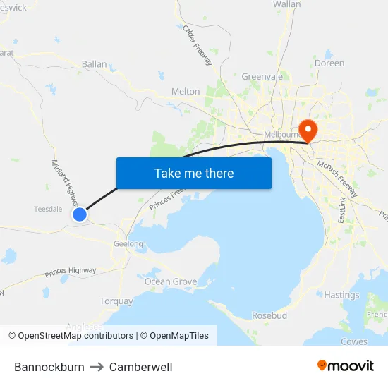 Bannockburn to Camberwell map