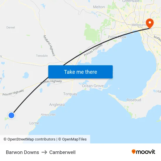 Barwon Downs to Camberwell map