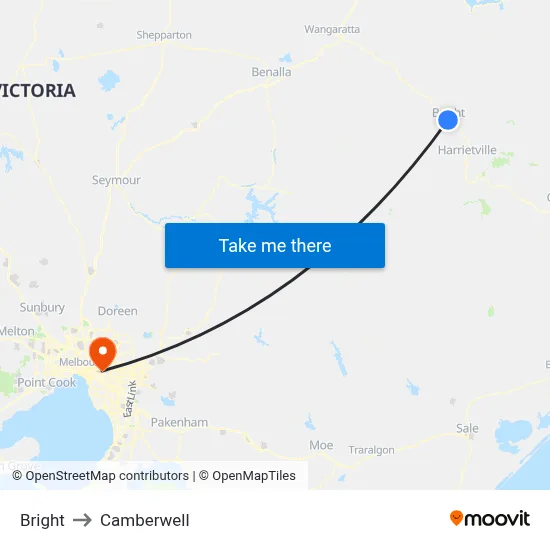 Bright to Camberwell map