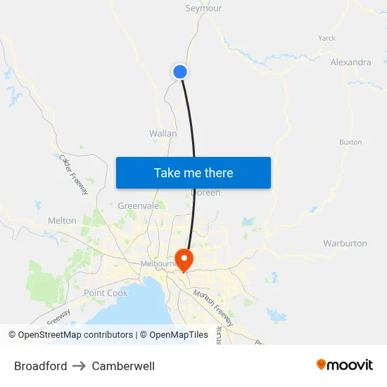 Broadford to Camberwell map