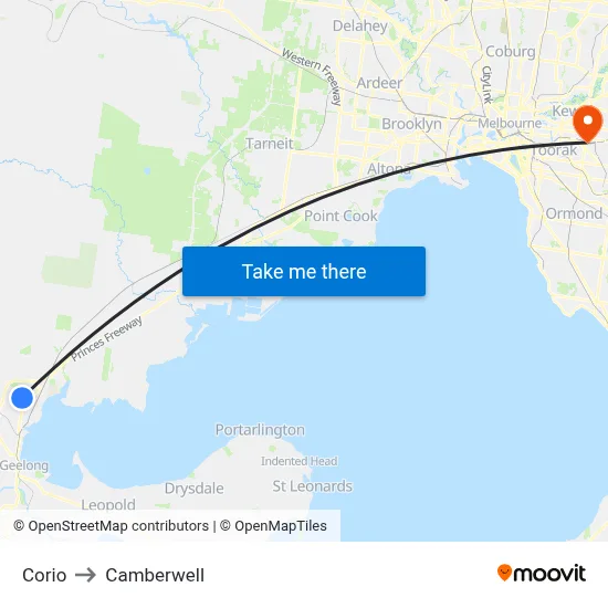 Corio to Camberwell map