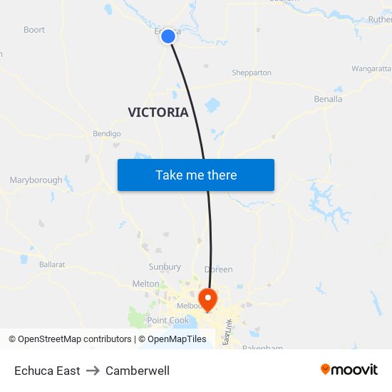 Echuca East to Camberwell map