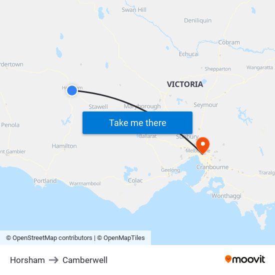 Horsham to Camberwell map