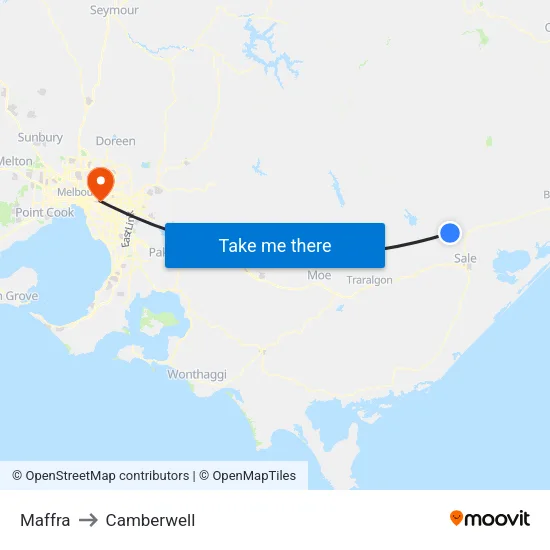 Maffra to Camberwell map