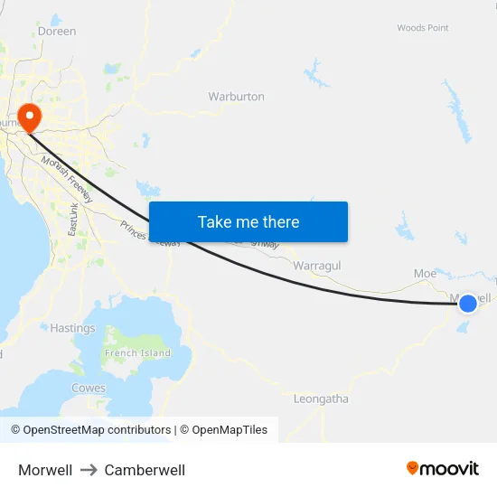 Morwell to Camberwell map