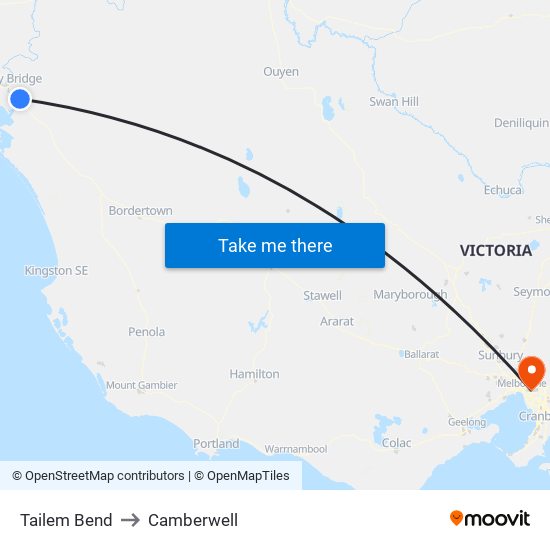 Tailem Bend to Camberwell map