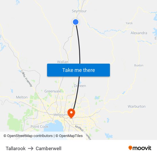 Tallarook to Camberwell map