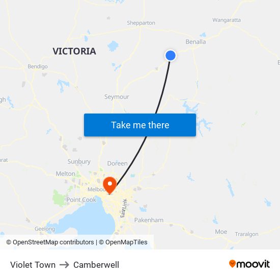 Violet Town to Camberwell map