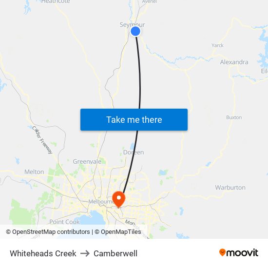 Whiteheads Creek to Camberwell map