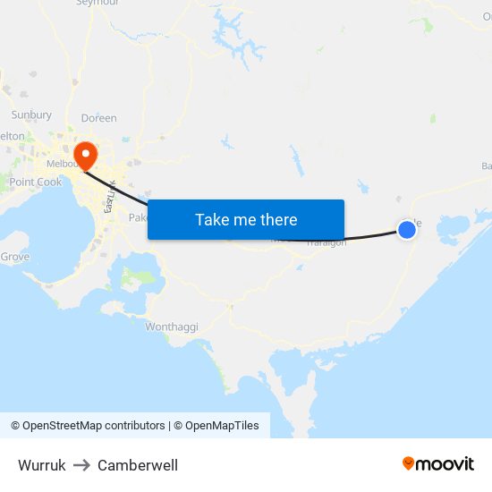 Wurruk to Camberwell map