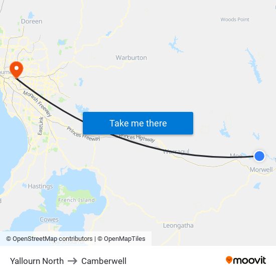 Yallourn North to Camberwell map