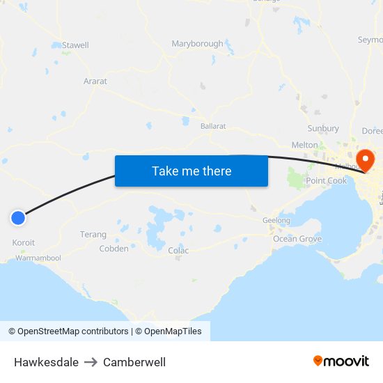 Hawkesdale to Camberwell map