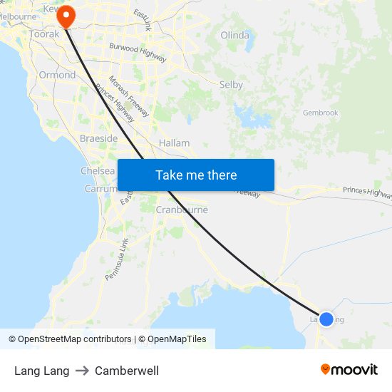 Lang Lang to Camberwell map