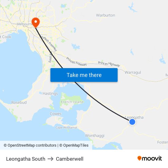 Leongatha South to Camberwell map