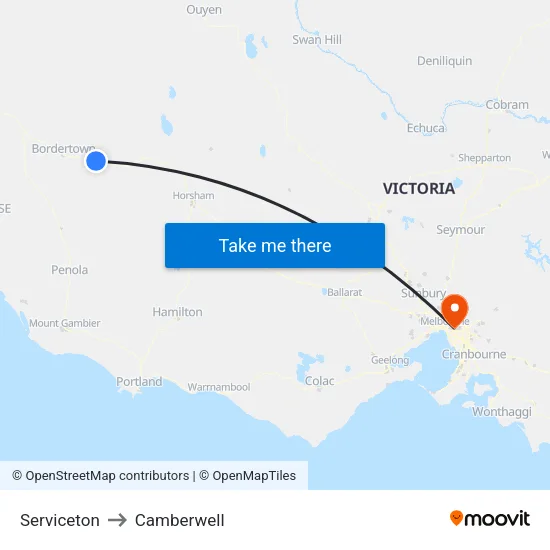 Serviceton to Camberwell map