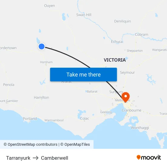Tarranyurk to Camberwell map