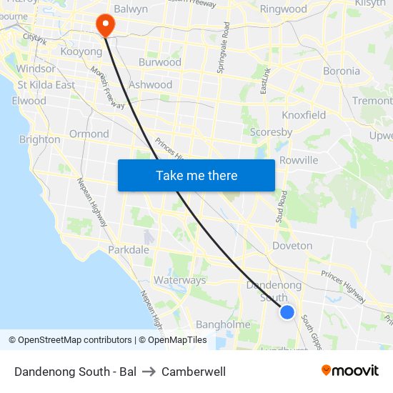 Dandenong South - Bal to Camberwell map