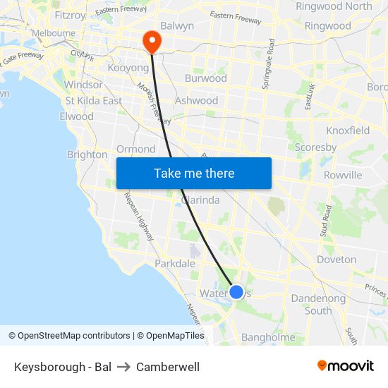 Keysborough - Bal to Camberwell map