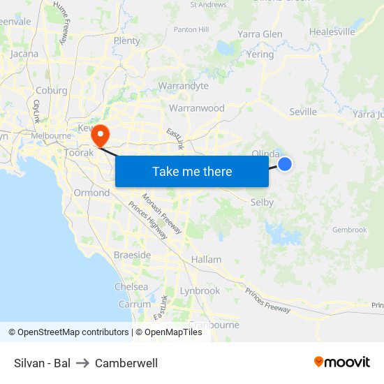 Silvan - Bal to Camberwell map
