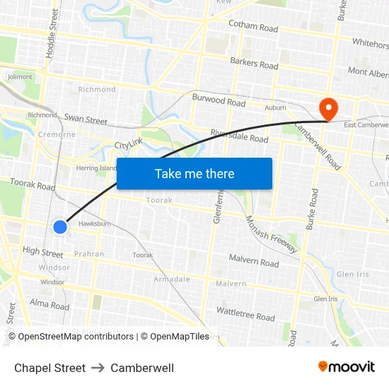 Chapel Street to Camberwell map