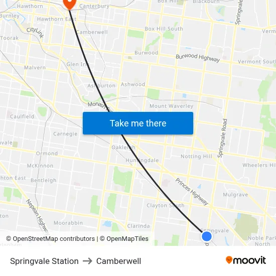 Springvale Station to Camberwell map