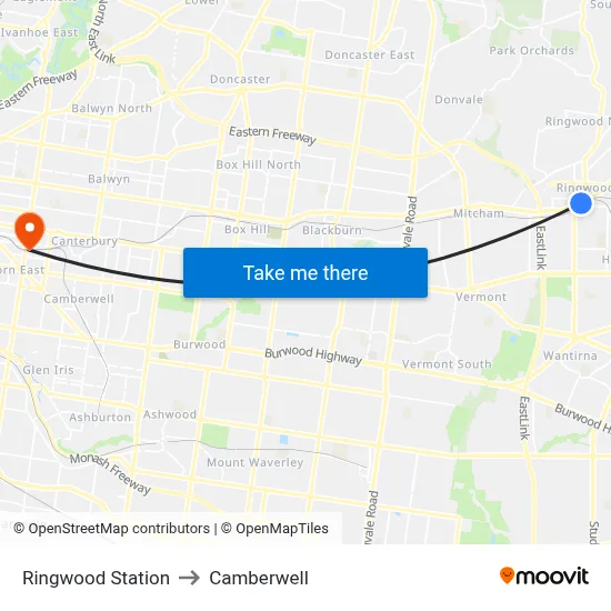 Ringwood Station to Camberwell map