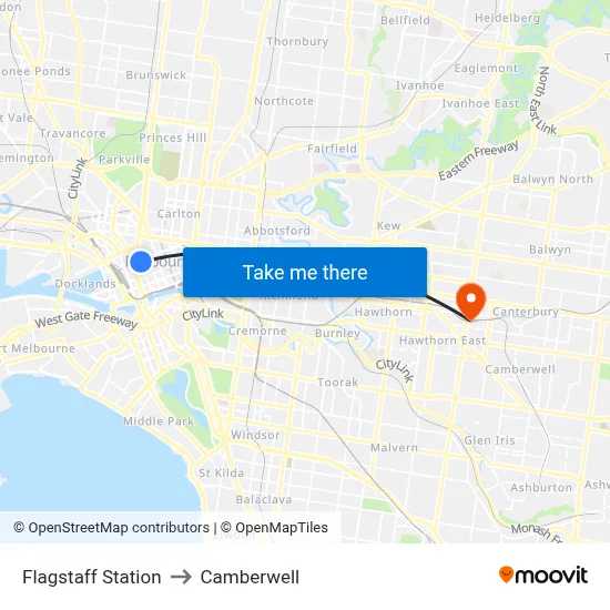 Flagstaff Station to Camberwell map