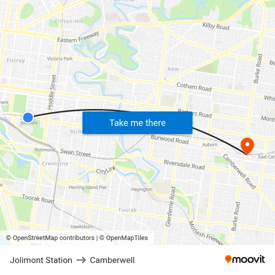Jolimont Station to Camberwell map