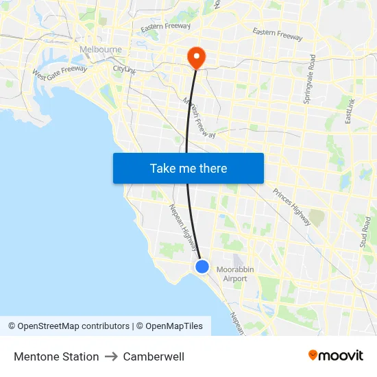 Mentone Station to Camberwell map