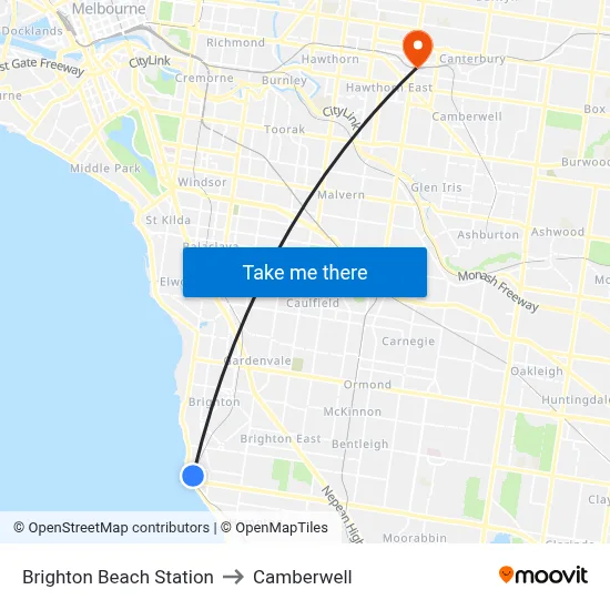 Brighton Beach Station to Camberwell map