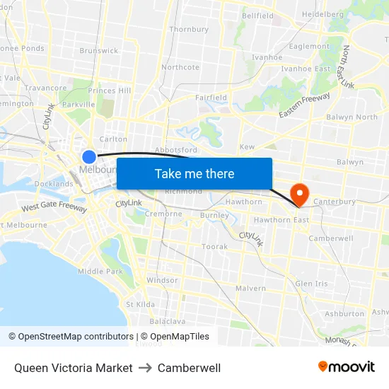 Queen Victoria Market to Camberwell map