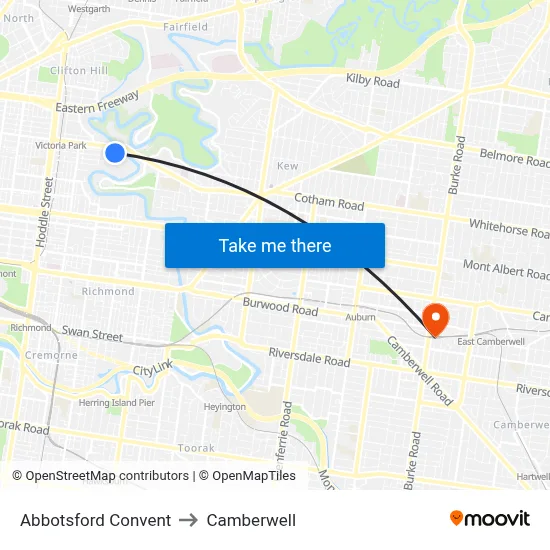 Abbotsford Convent to Camberwell map