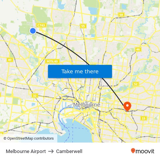 Melbourne Airport to Camberwell map